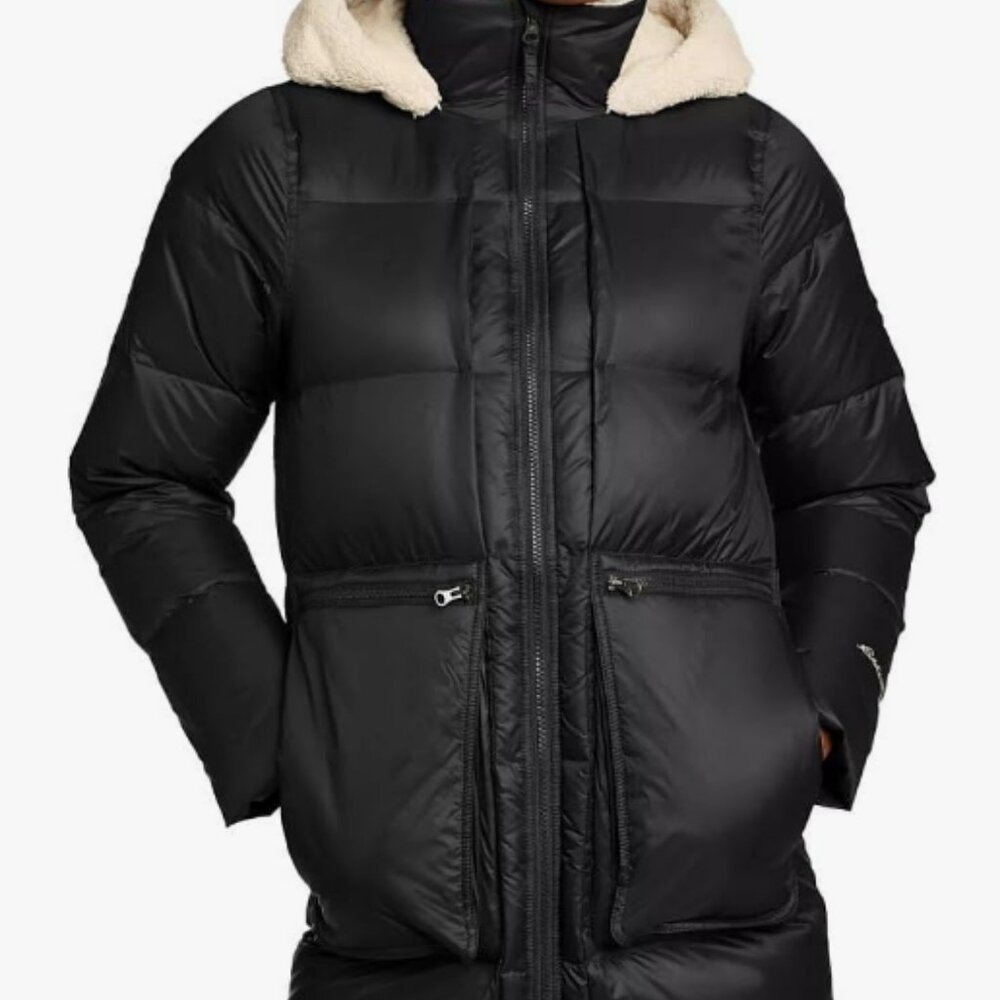 Eddie Bauer Eastlake Down Parka in Black with Cream Lining; NWT; Size XL